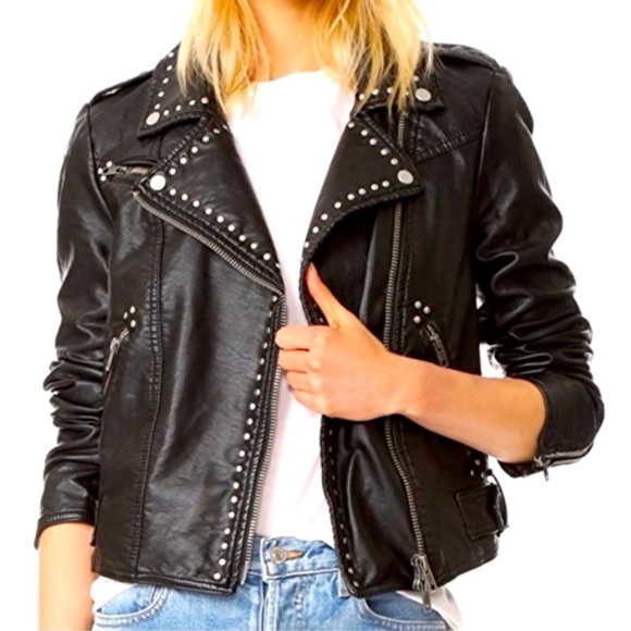Free People Jackets & Blazers - Free People Faux Leather Studded Motorcycle Jacket